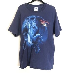 Vintage Pro Player Blue NFL Denver Broncos Football Horse Tee L